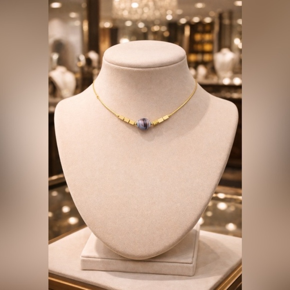 Colored glass lamp work pendant / gold plated sterling silver necklace ✨